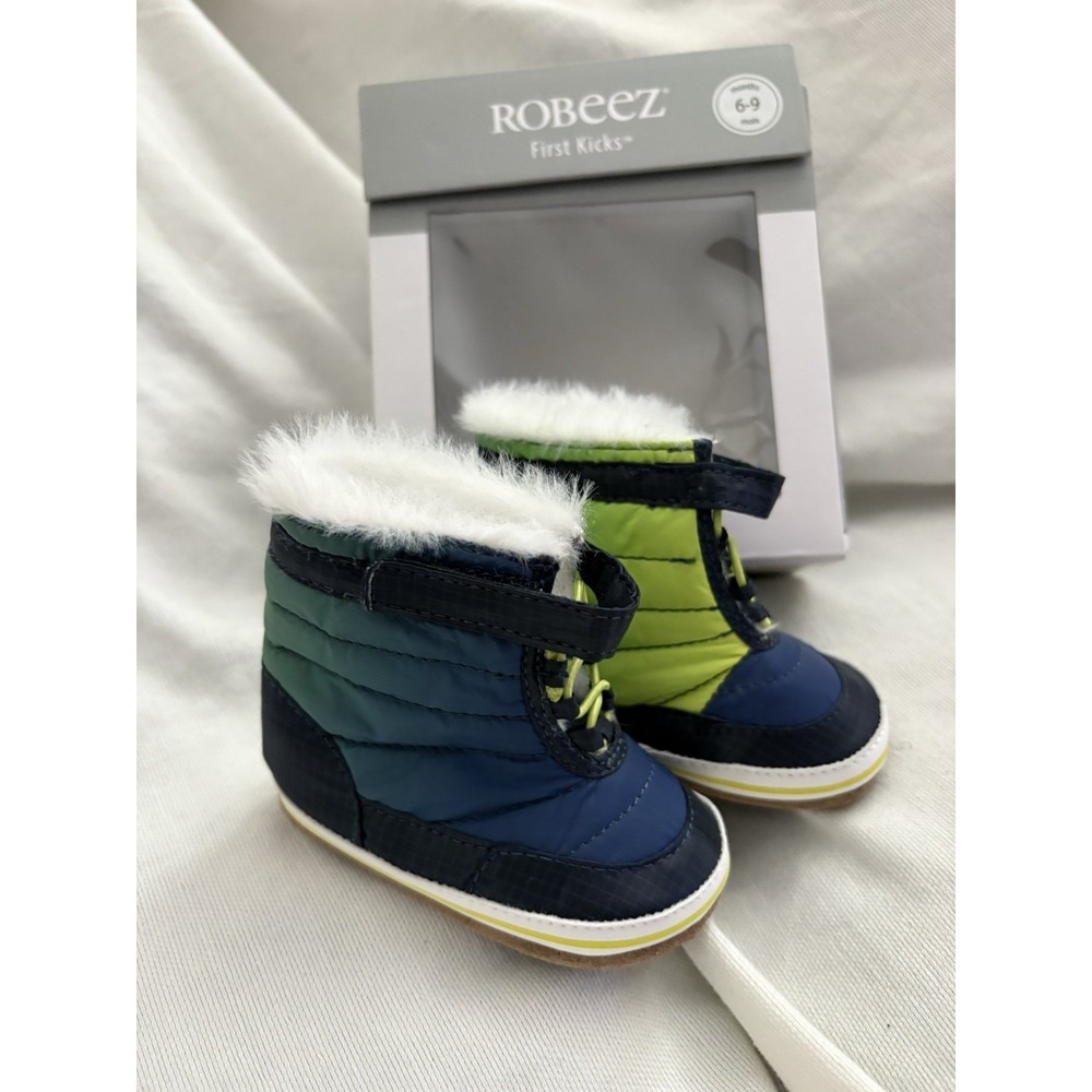 NEW ROBEEZ First Kicks Boys 6-9 Months Aspen Navy Booties ROBEEZ BABY SHOES